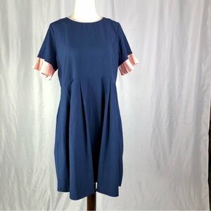 Hayden Los Angeles babydoll dress navy with pink pleated ruffles on sleeves